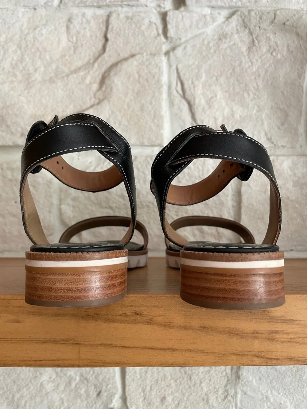 Bernardo Black Leather Ankle-Strap Sandals with Contrast Stitching